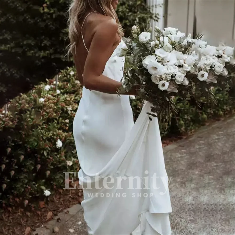 Elegant Mermaid Wedding Dresses Spaghetti Straps Sweetheart Neck Beach Womens Dresses Satin new Bride 2025 Dresses Vestidos Para Mujer