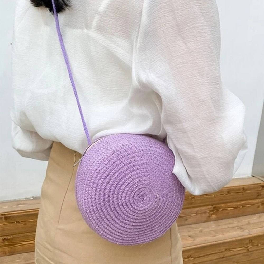 Fashion Summer Beach Bag Rattan Woven Straw Handbag Round Straw Bag Ladies Cute Rattan Woven Handbag Candy Color Small Handbag