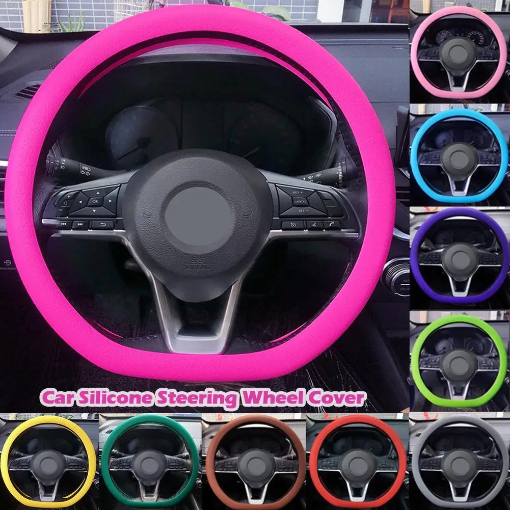 Universal Silicone Car Steering Wheel Cover,Cool Anti-Slip Protector With Soft Leather Texture, Decorative Auto Car Accessories