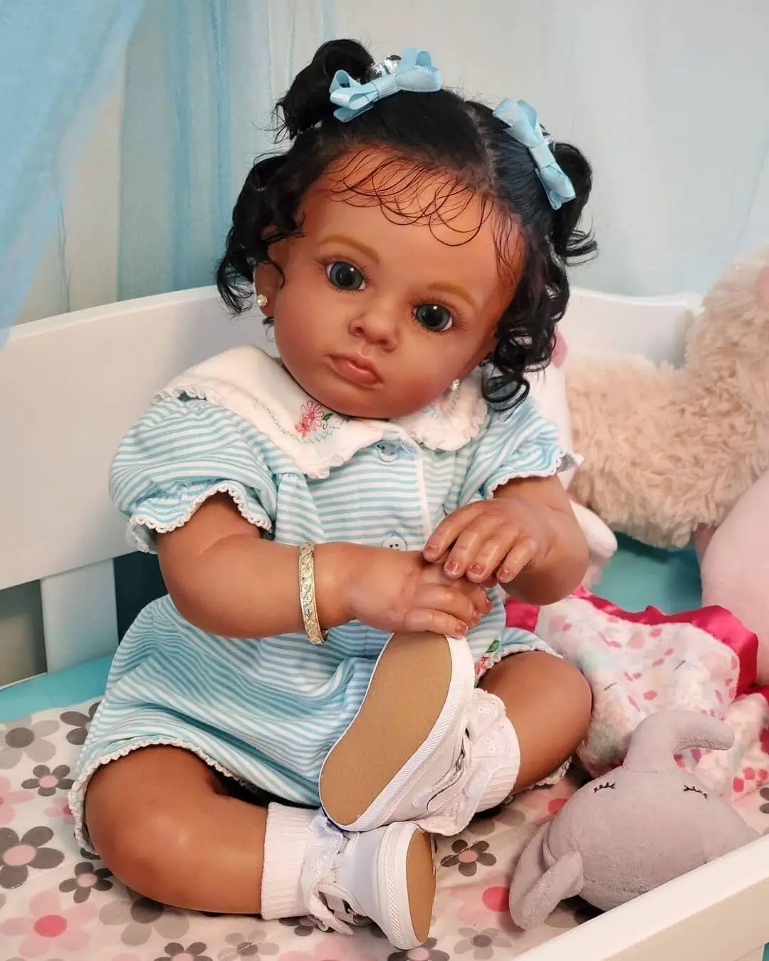 NPK 60CM Reborn Toddler Tutti in Dark Brown Skin Baby Girl Doll Lifelike Soft Touch High Quality 3D Skin Art Doll