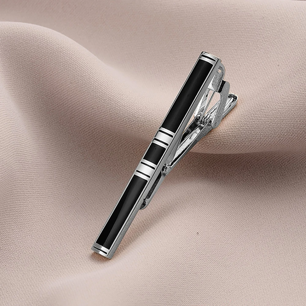 New Copper Metal Silver Color Tie Clip For Men Wedding Necktie Tie Clasp Clip With Gift Box Gentleman Ties Bar Crystal Tie Pin