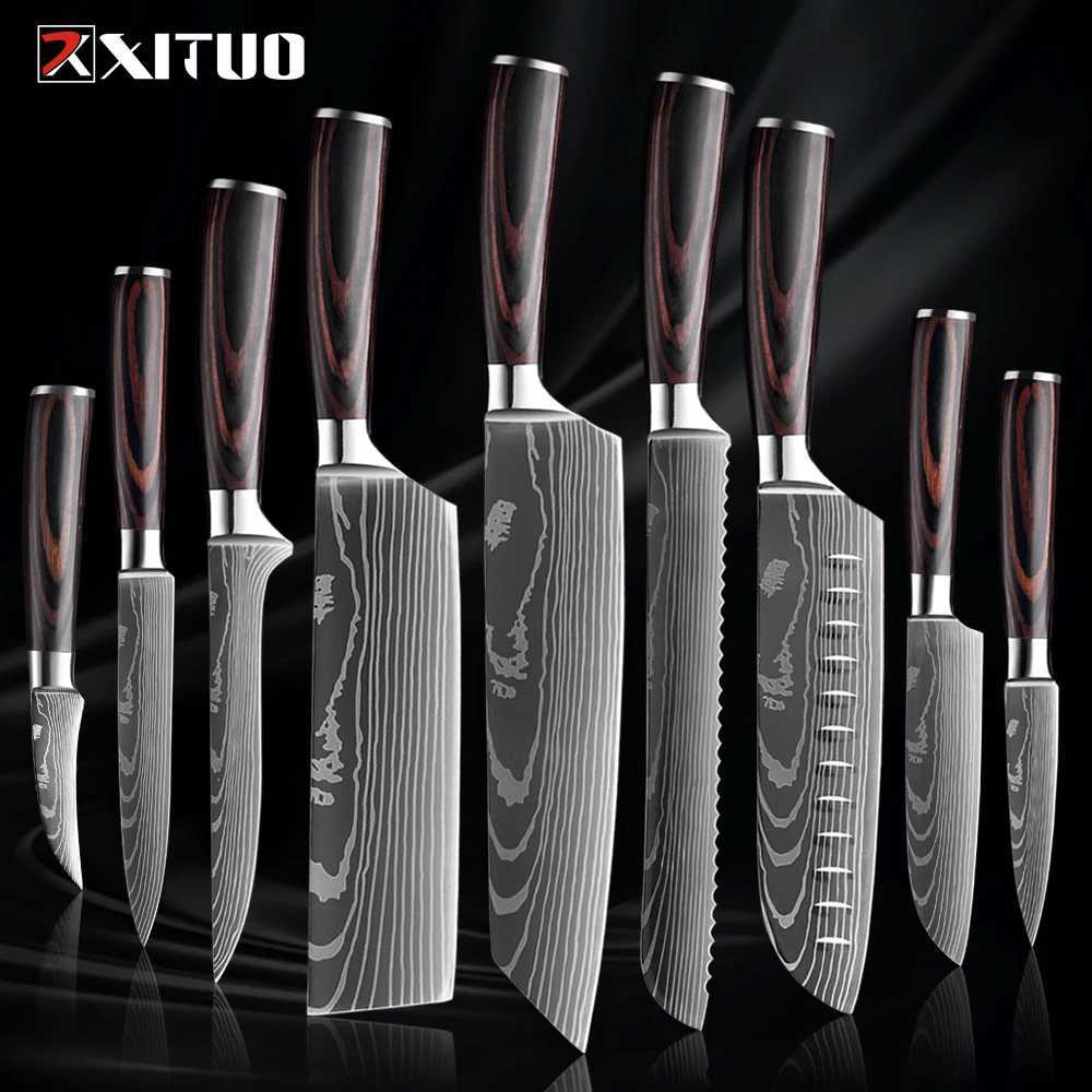 XITUO Kitchen Knife Set 1-9 pieces 7Cr17Mov stainless steel sharp chef knife Tripterygium knife fruit knife ergonomic Pakkawood handle X241102