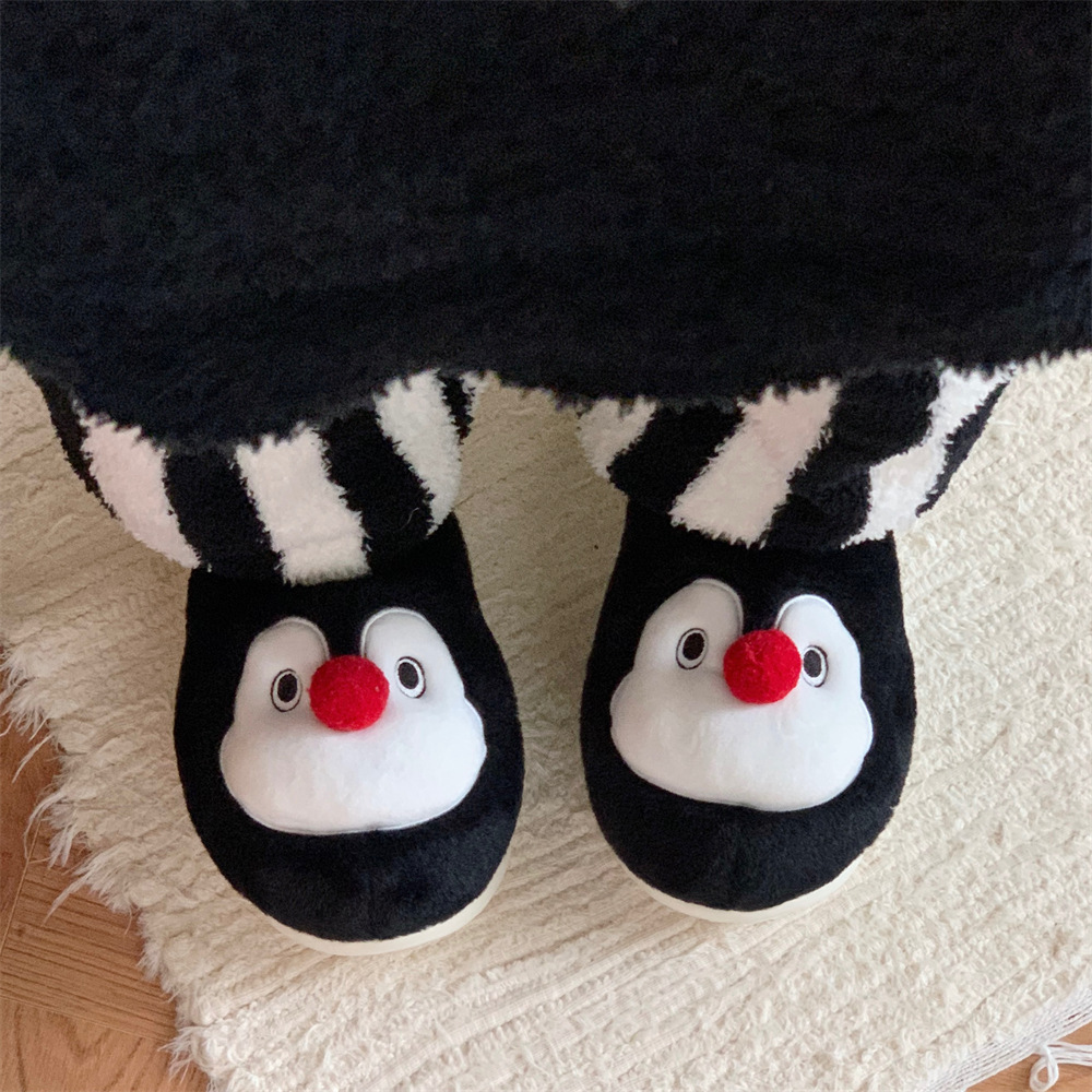 Women's winter toe pack warm cotton slippers Fun cute Penguin soft sole Slipper men's indoor floor flat home couple non-slip shoes
