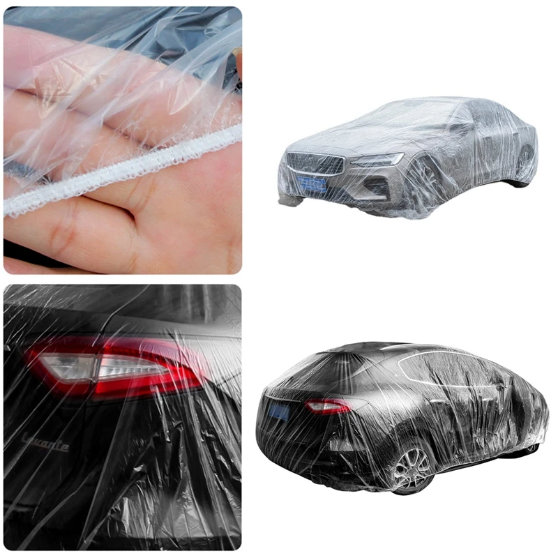 Disposable Transparent PE Car Cover with Elastic Band Universal Plastic Clear Car Protective Cover Shield for SUV Auto Car Cover