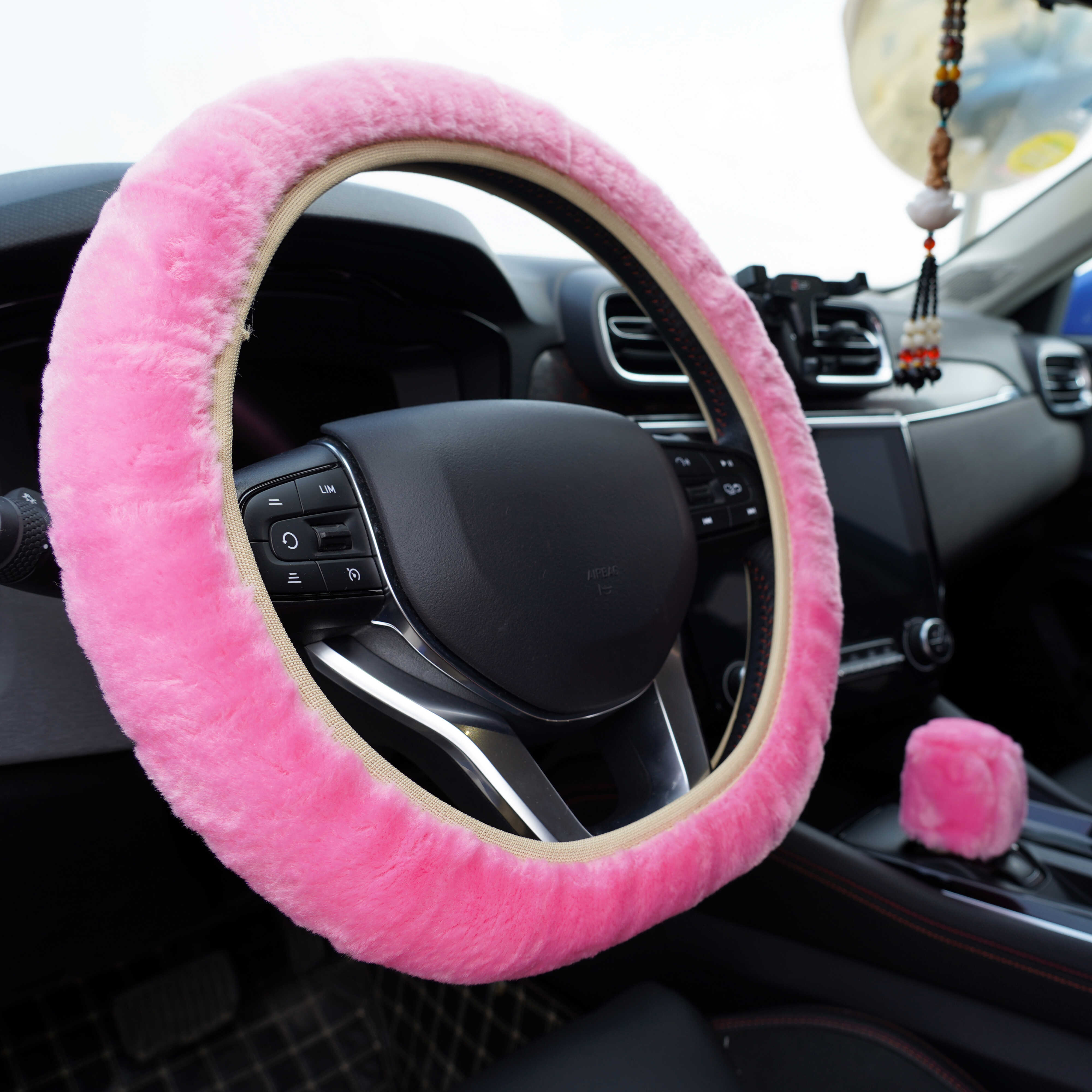 3pcs Plush Steering Wheel Cover Soft Fur Warm Heat Lovely Winter Handbrake Cover Auto Supplies Auto Parts