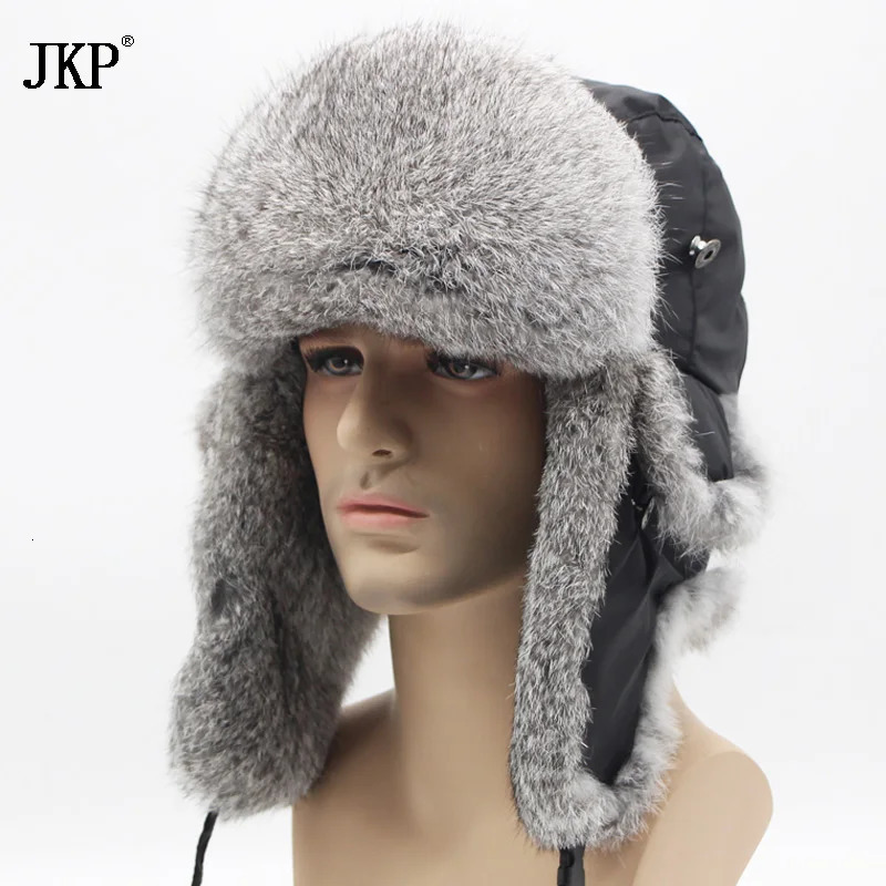 Winter fashion bomber hunting hat thick winter warm rabbit hat Rex thick snow hat earmuffs Russian mens earmuffs 241031
