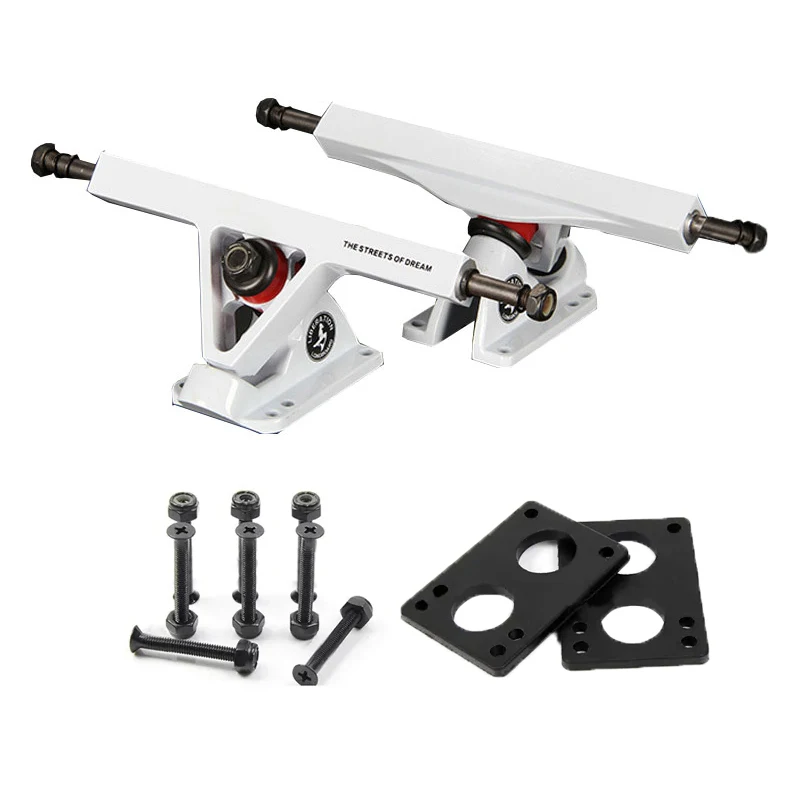 7inch Longboard Trucks 8mm Axle (Set of 2) together with 70*51MM Skateboard Wheels with Riserpad and screws Bearings
