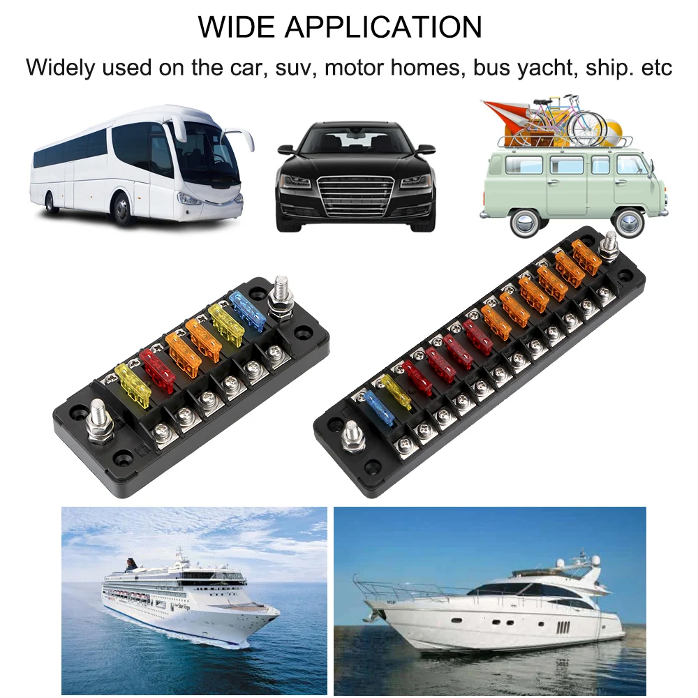For Auto Car Marine Trike Flame Retardant V A Fuse Box Holder Ways Blade Block With Double Fuses