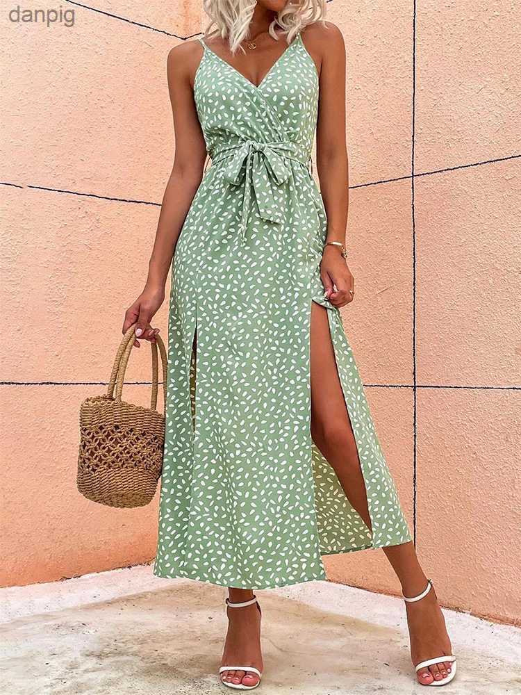Urban Sexy Dresses Summer floral print long dress for womens sexy backless bandage sewn beach sun skirt casual and elegant black V-neck sleeveless dre