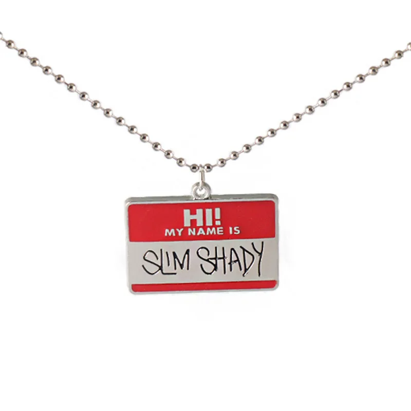 Hi My Name Is Slim-Shady Hippie Choker Necklace Pendant Men Square Necklaces Alloy Bead Chain Rapper Jewerly Keychain