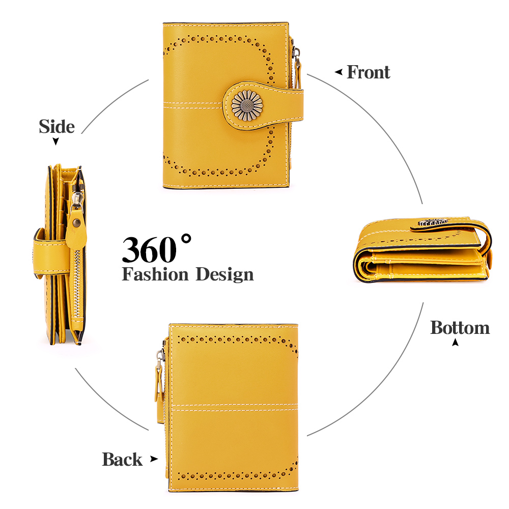 SENDEFN Small Womens Wallet Luxury Leather Bifold Card Holder RFID Blocking Zipper Coin Pocket 16 Card Slots Short Style 5215