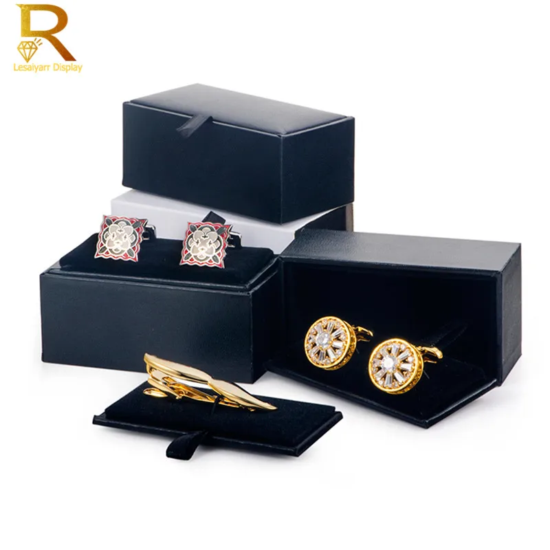 1pc Quality Mens Cufflinks Package Casket Black Leather Cufflinks Jewelry Storage Organizer Gift Box Case Holder