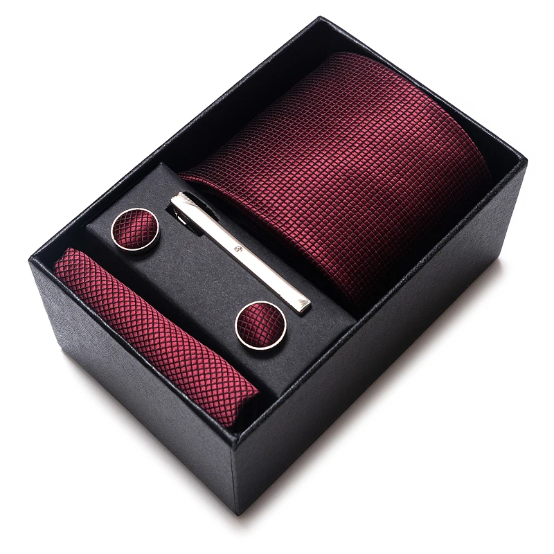 Wholesale 2023 New Style Party Cravat Gift Tie Pocket Squares Set Necktie Box Men Blue Plaid Suit Accessories Fit Wedding