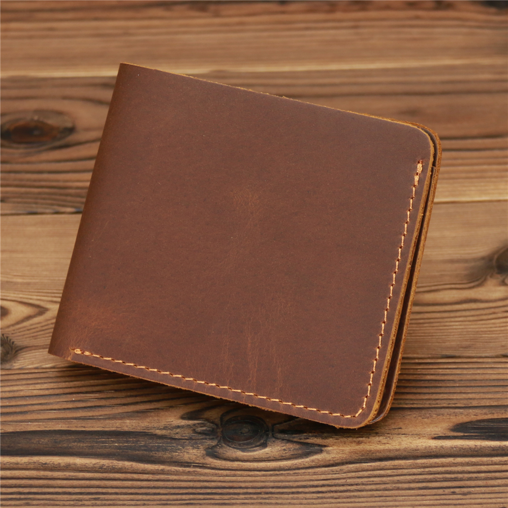 Genuine Crazy Horse Leather for Men Short Wallet Vintage Male Small Purse Luxury Brand Designer Man Credit Card Holder Wallets