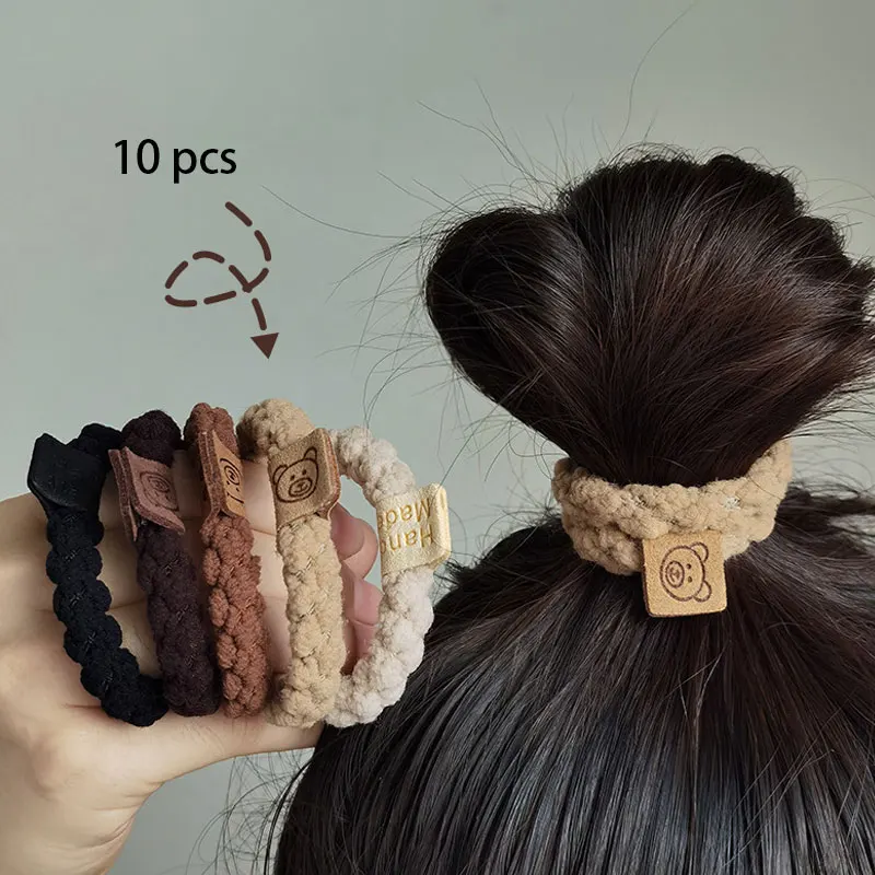 Fashionable And Cute Bears Leather Bands Women s Tied Hair Rope Headwear Autumn Winter Plush Circles High Elastic A 5