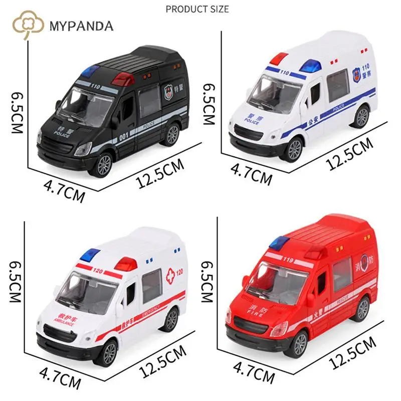 1:32 Hospital Rescue Ambulance Police Metal Cars Model Pull Back Sound And Light Alloy Diecast Car Toys For Children Boys Gifts