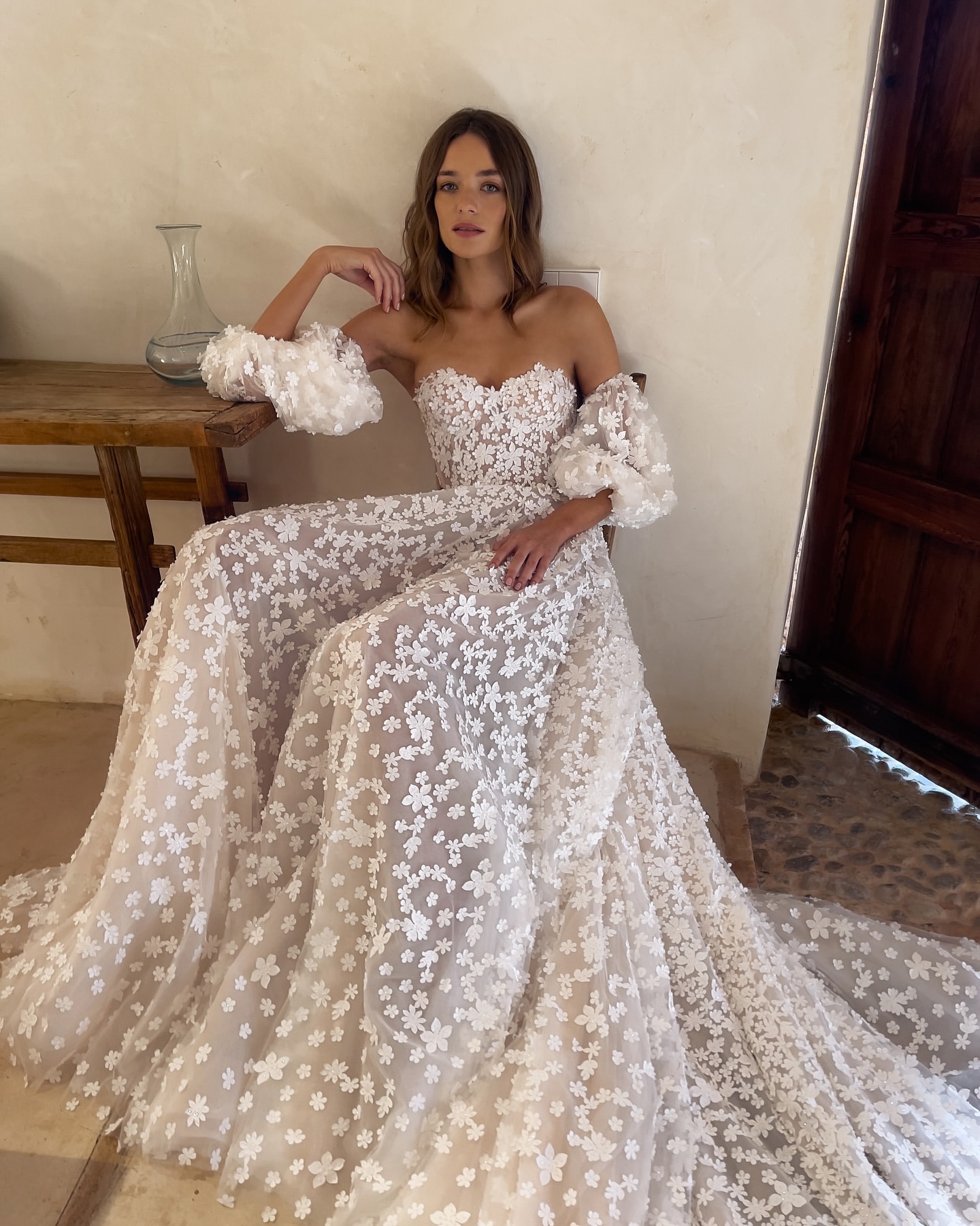 Mermaid Gorgeous Chart Dress Sweetheart Long Sleeves Lace Wedding Dresses Bridal Gowns Appliques Sweep Train Designer Boho Robe De Mariage es