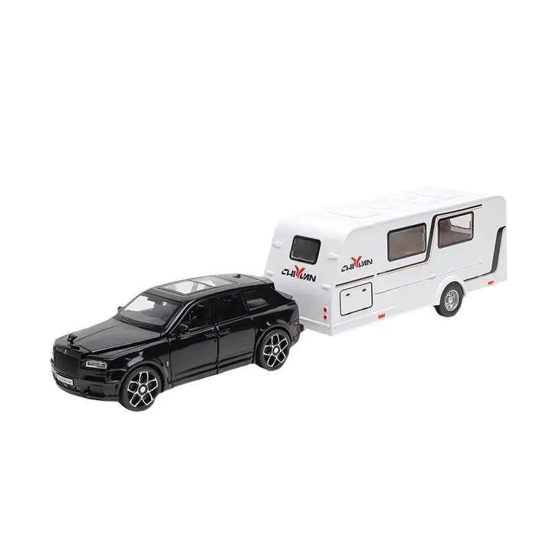 1:32 Rolls Royce Cullinan Trailer RV Alloy Car Model Diecast Metal Off-road Camper Vehicle Model Sound and Light Kids Toys Gift