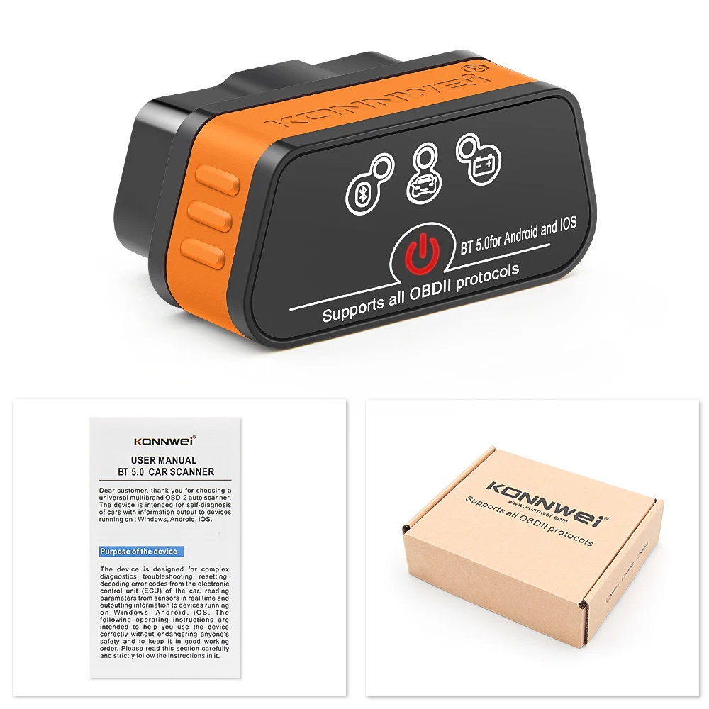 KONNWEI KW901 ELM327 V1.5 OBDII Bluetooth 5.0 for Android/IOS OBD2 Scanner ELM 327 V1 5 Auto OBD 2 Car Diagnostic Tools