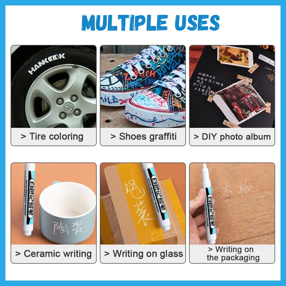 1/4pcs Marker Pen Graffiti White Oily Waterproof Permanent Long Head Pencil Woodworking Chalk DIY Felt Tip Marker For Color Tool