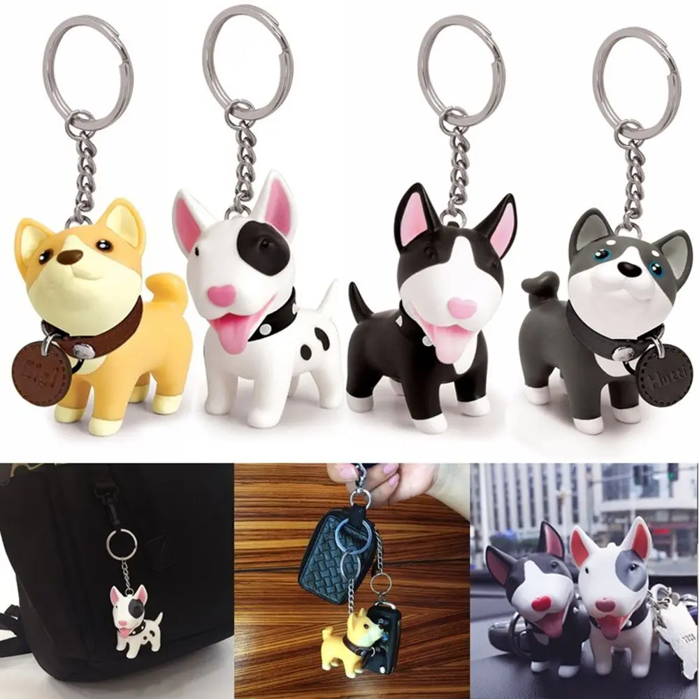 1 PCS Cute Dog Keychain Creative Hand-painted Terrier Key Ring Simple Lovely Animal Shape Car Key Holder