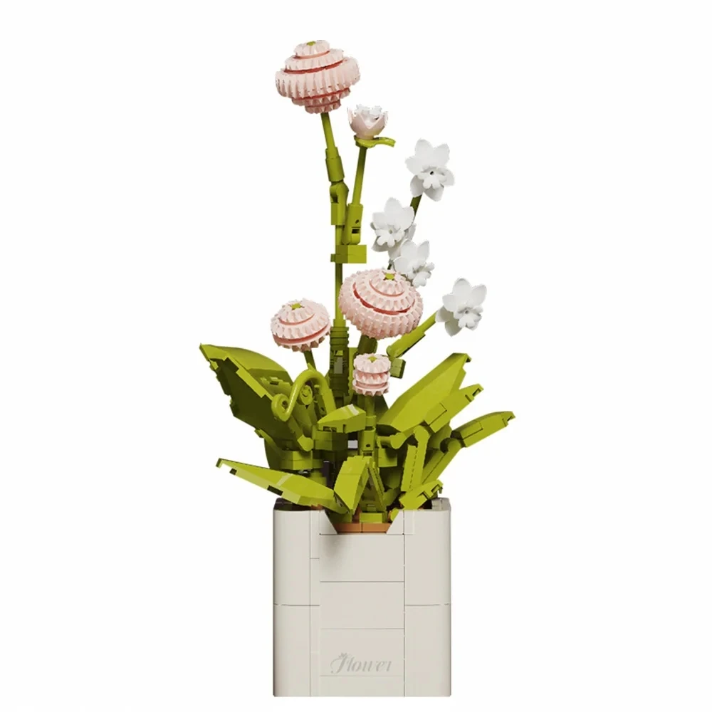 2024 City Creativity Flower Bouquet Flower Basket Potted Succulent Plants Model Mini Building Blocks Bricks Children'S Toys Gift