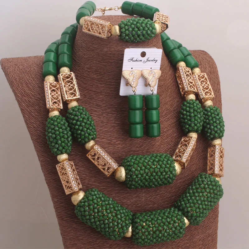 4uJewelry African Green Crystal Beaded Jewellery Set Dubai For Weddings 2023