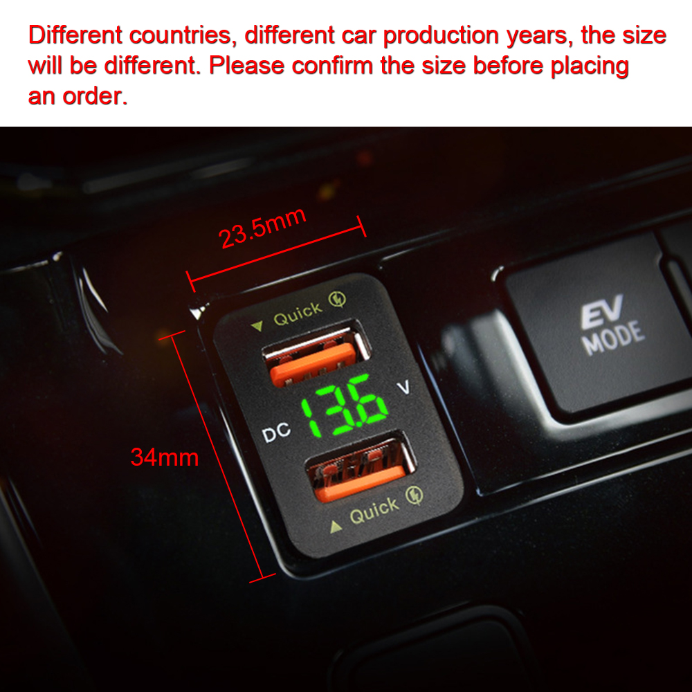 LED Car Accessories Power Adapter For Toyota Dual USB 12-24V Voltmeter QC Car Socket Charger Quick Charge For Mobile Phone
