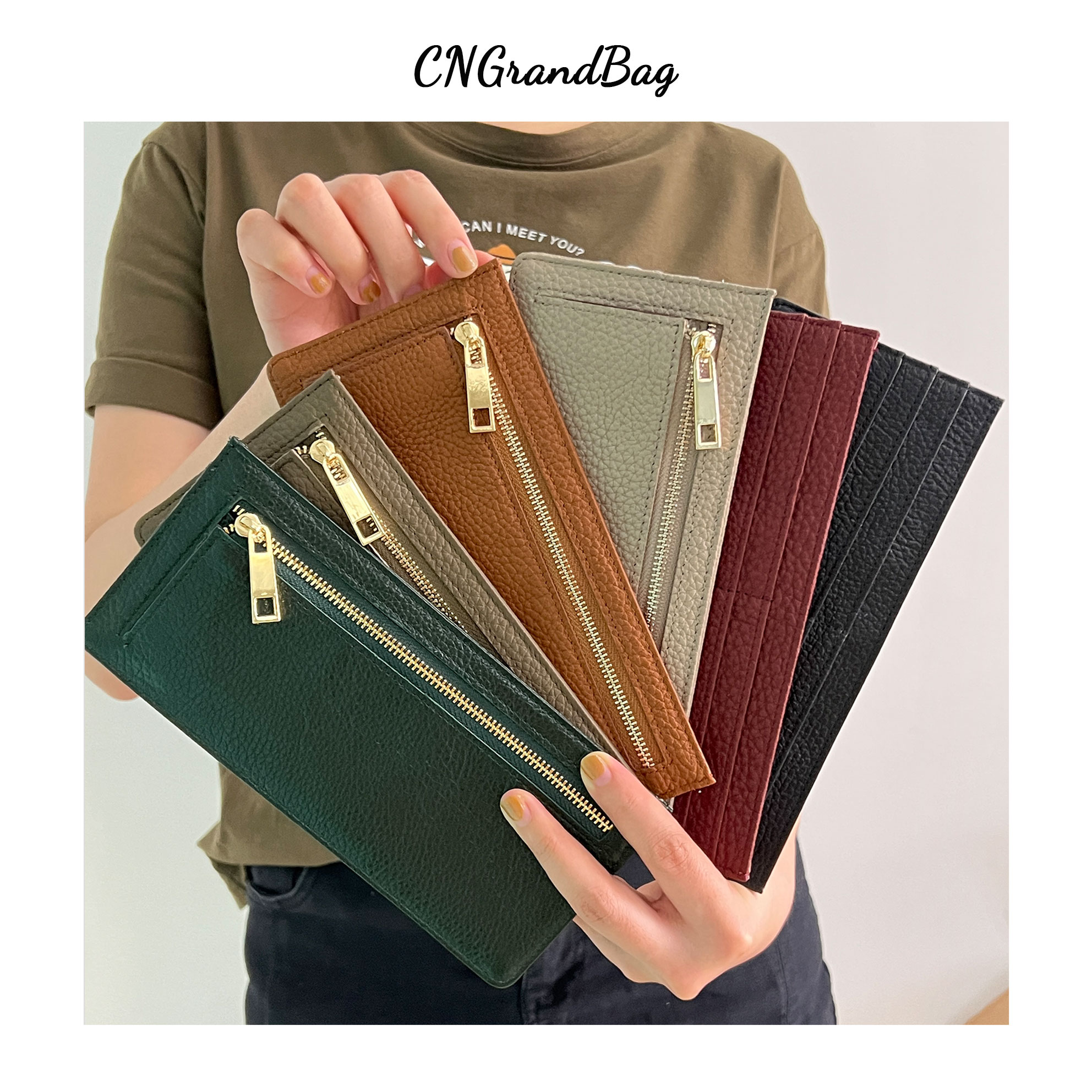 Genuine Leather Women Card Wallet Slim Flat Wallet Zip Purse Ultra Thin Leather Long Wallet Carteras Para Mujer Portfel Damski