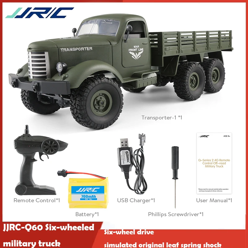 1/16 2.4G 6WD RC Off-road Crawler Military Truck Army Car Children Gift Kids Toy for Boys RC Car 1/16 RC Truck For JJRC Q60 RTR
