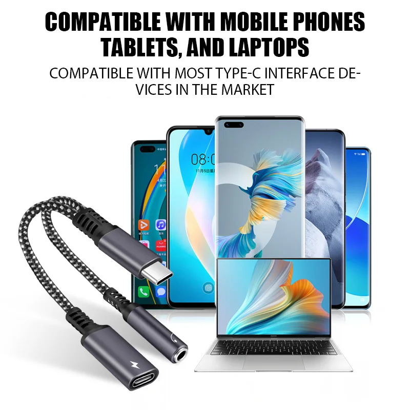 2 In 1 2025 USB Type C To 3.5mm Headphone Jack Adapter Type C Charge Audio Aux Adaptor for Ipad Pro Samsung S22 Note 20Huawei Xiaomi