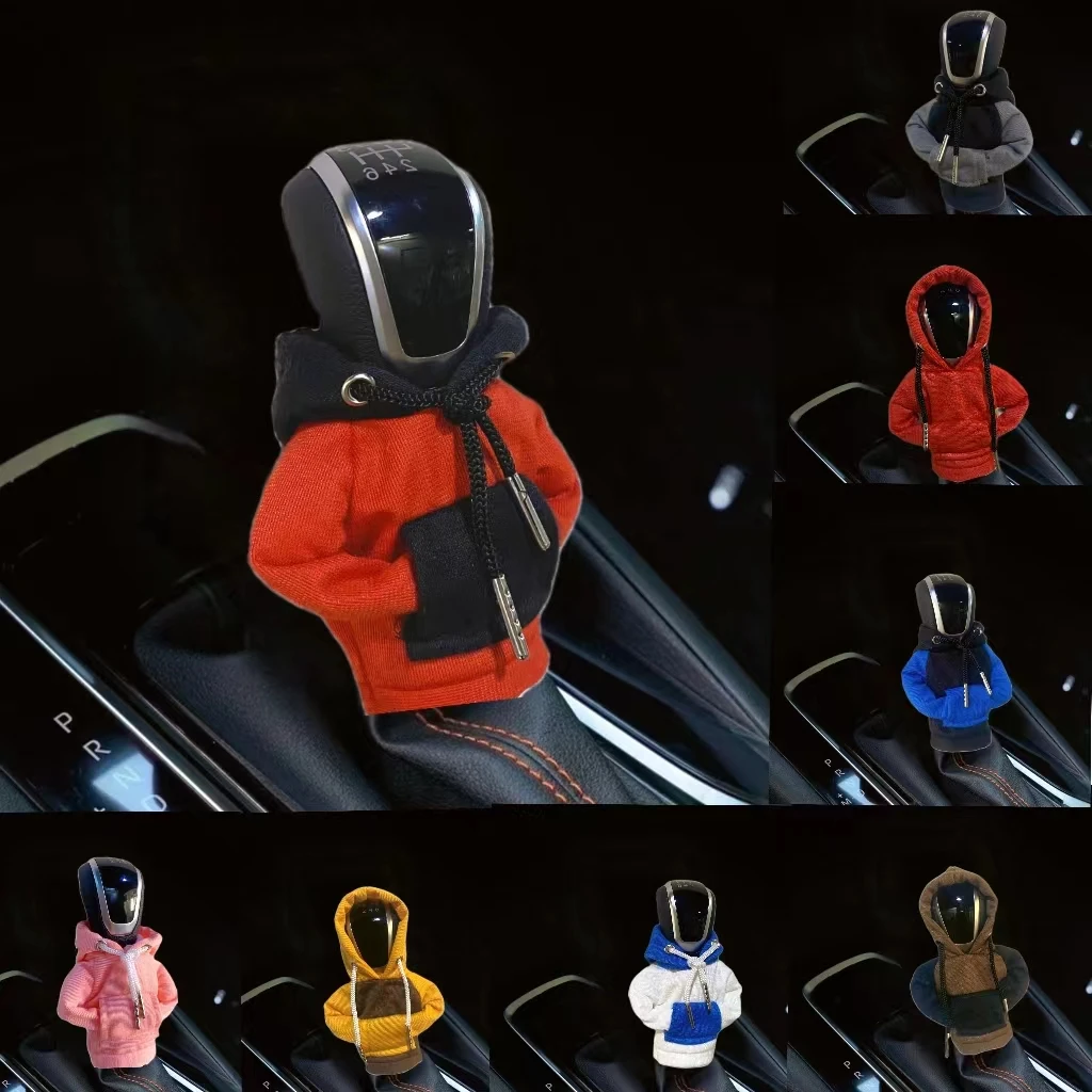 Sweatshirt Car Gear Box Lever change knob Hoodie Car Gear Shift Cover Car Decorations Mini Hoodie for Car Shifter Red Black