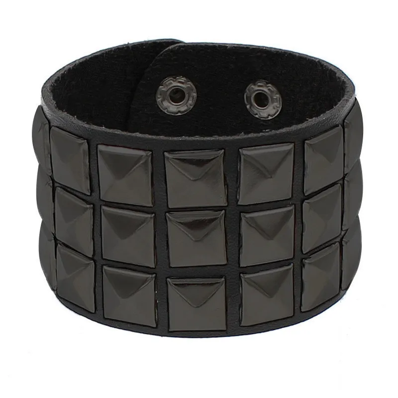 Hot Punk Leather Studded Bracelet for Men Women 80s Studded Wristband Goth Rock Bracelet Spike Rivet Cuff Bangle Unisex Metal