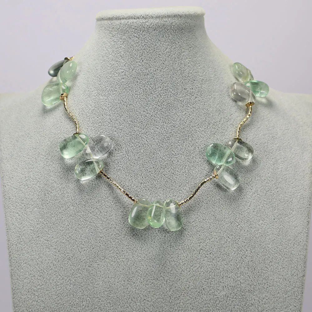 GG Jewelry Natural Purple Green Fluorescent Free Shape Chain Station Necklace Bracelet Earring Set Handmade Simple Womens Gift 241031