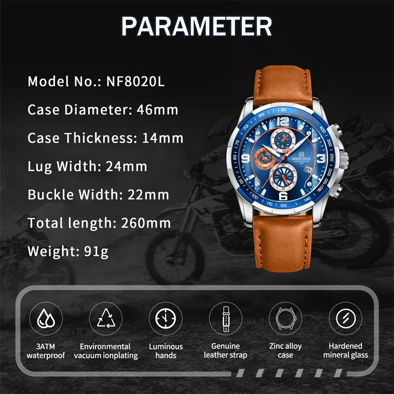 Top Brand NAVIFORCE Trend Cool Watch for Men Waterproof Leather Quartz Male Watches Luxury Wristwatches Luminous Man Watches