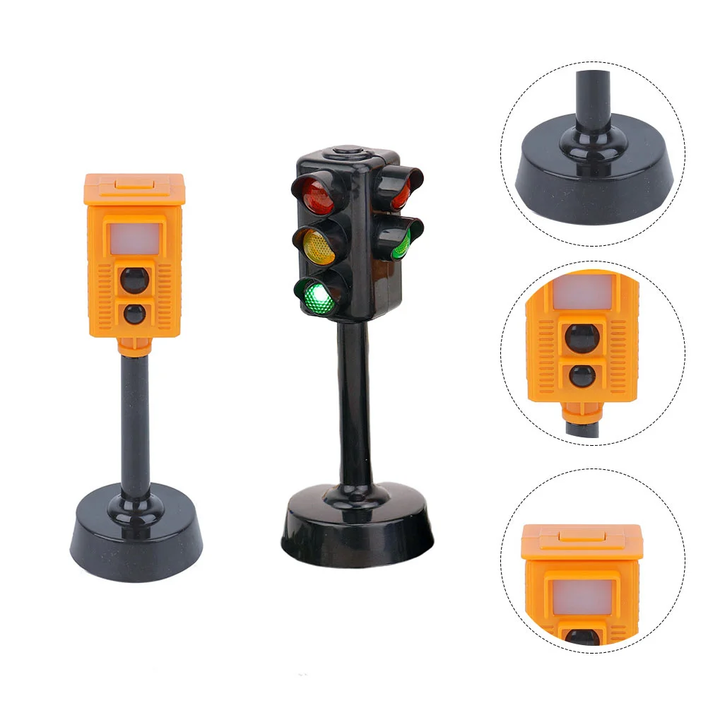 2Pcs Kids Traffic Signs Road Light Block Mini Traffic Signal Light Model Toy