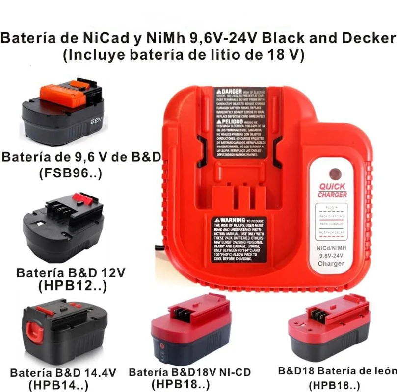 BDFC240 Fast Charger For Black&Decker 9.6V 12V 14.4V 18V 24V NiCD&NiMh Firestorm Battery