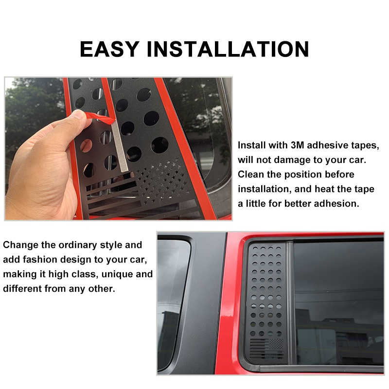 2PCS Aluminum Alloy Car Rear Door Window Glass Strip Panel Trim for Jeep Wrangler JK 2007-2017/JL 2018-2022