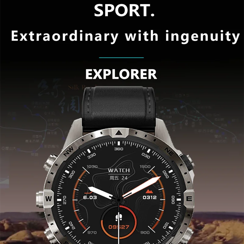 GT45 Smart Watch Men Outdoor Sports Voice Assistant Compass Calculator Bluetooth Call Heart Rate Health Monitoring Smartwatch