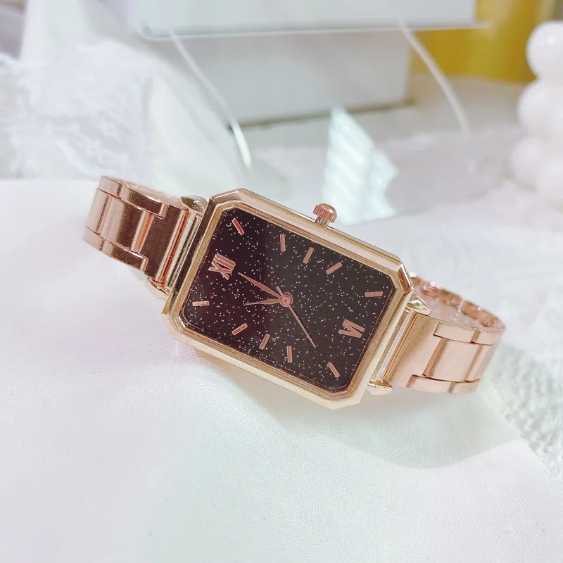 Light Luxury Small Green Watches Rose Gold Steel Band Watch Fashionable Minimalist Alloy Men's and Women's Quartz Wristwatches