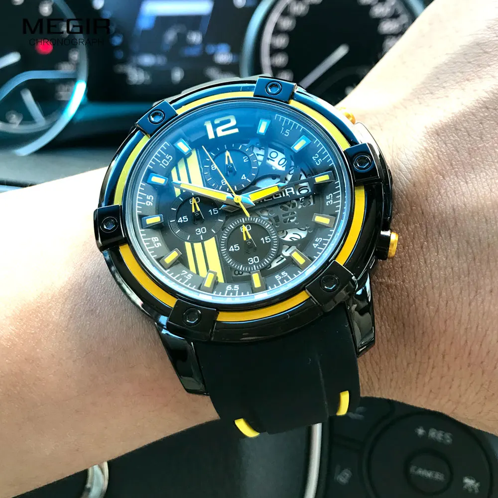 Megir Men's Sports Quartz Watches Army Military Chronograph Wristwatch for Man Luminous Relogios Masculino Clock 2097 Black Red