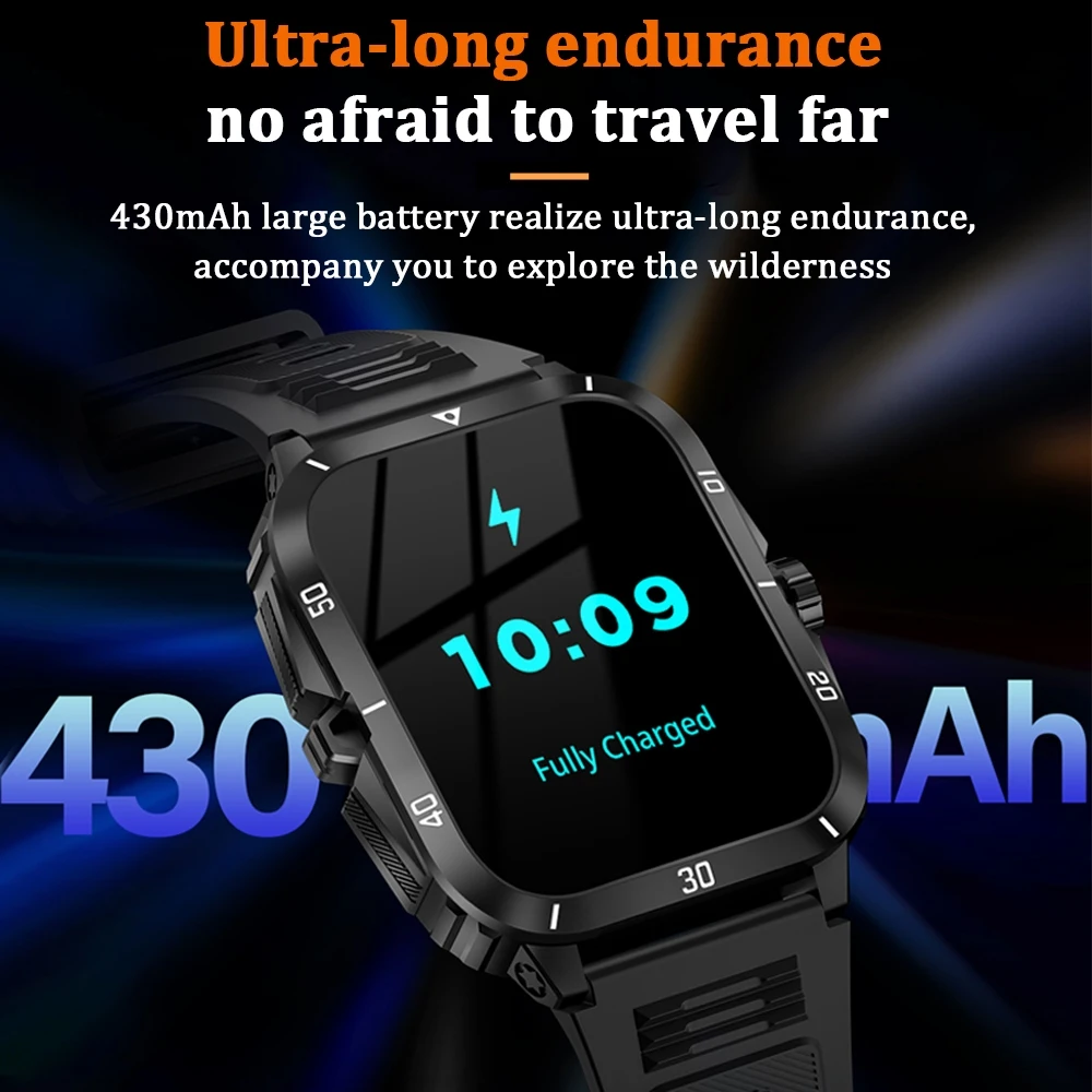 3ATM Waterproof Swimming Smart Watch Men 430 mAh Battery Ultra Long Standby 1.96 inch Bluetooth Call SmartWatch For Android IOS