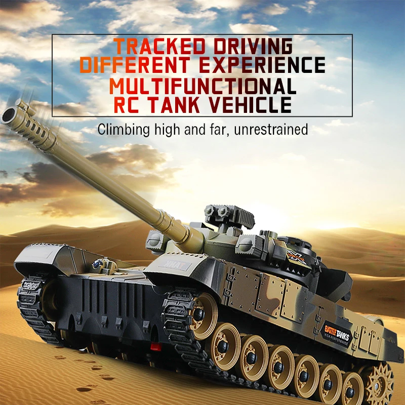 2.4G RC Tank Crawler Military Armoured Tanks Tiger Military Sound Light Remote Control Fight Off-road Vehicle T90 Kids Toys Boy
