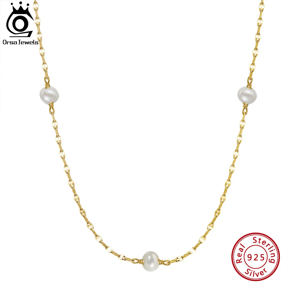 ORSA JEWELS 14K Gold 925 Sterling Silver Choker Pearl Necklace Handmade 5mm Natural Baroque Pearl Chain for Women Jewelry GPN35