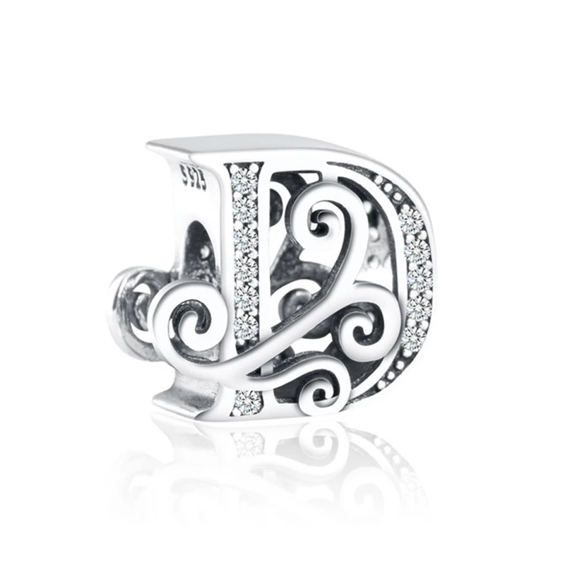 New S925 Sterling Silver Flower Letter Alphabet A-Z Charm Beads Fit Original Charms Bracelet Pendant Women DIY Jewelry