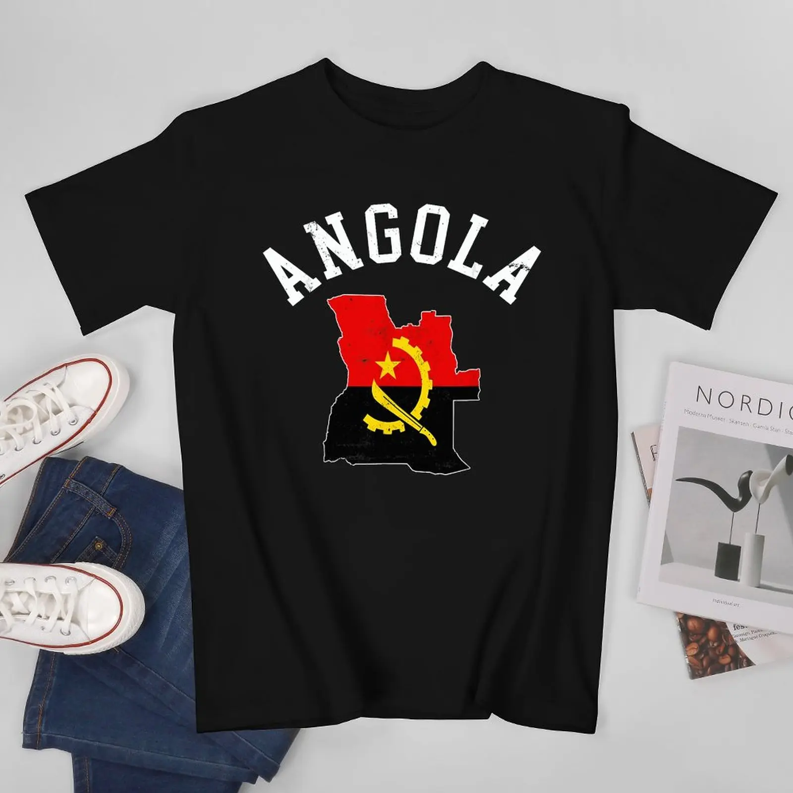 More Design Men Tshirt Angola Flag Angolan Tees T-Shirt O-neck T Shirts Women Boys Clothing 100% Cotton