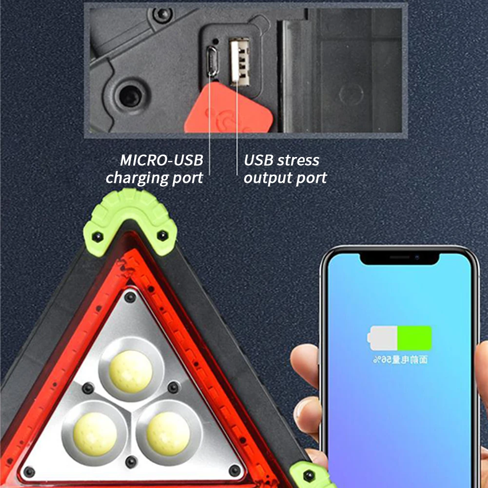 LED Triangle Warning Stop Sign Light 10W Multifunctional Emergency Triangle Hand Light USB Rechargeable Warning Stop Sign