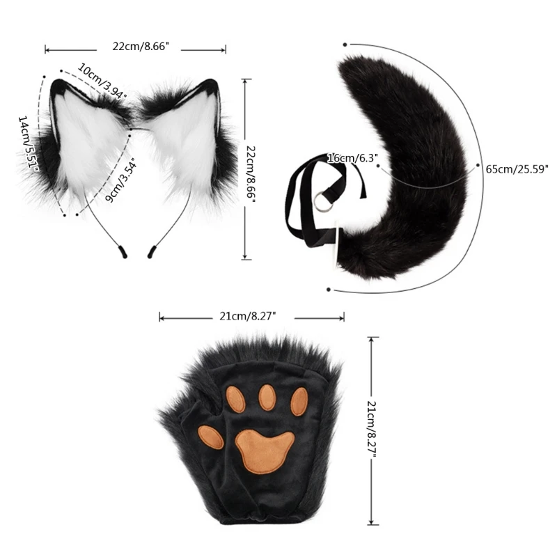 Fox Costume Set Fox Ears Headband Tail Fox Paw Gloves for Adult-Kids Halloween Christmas Animal Cosplay-Accessories Dropshipping