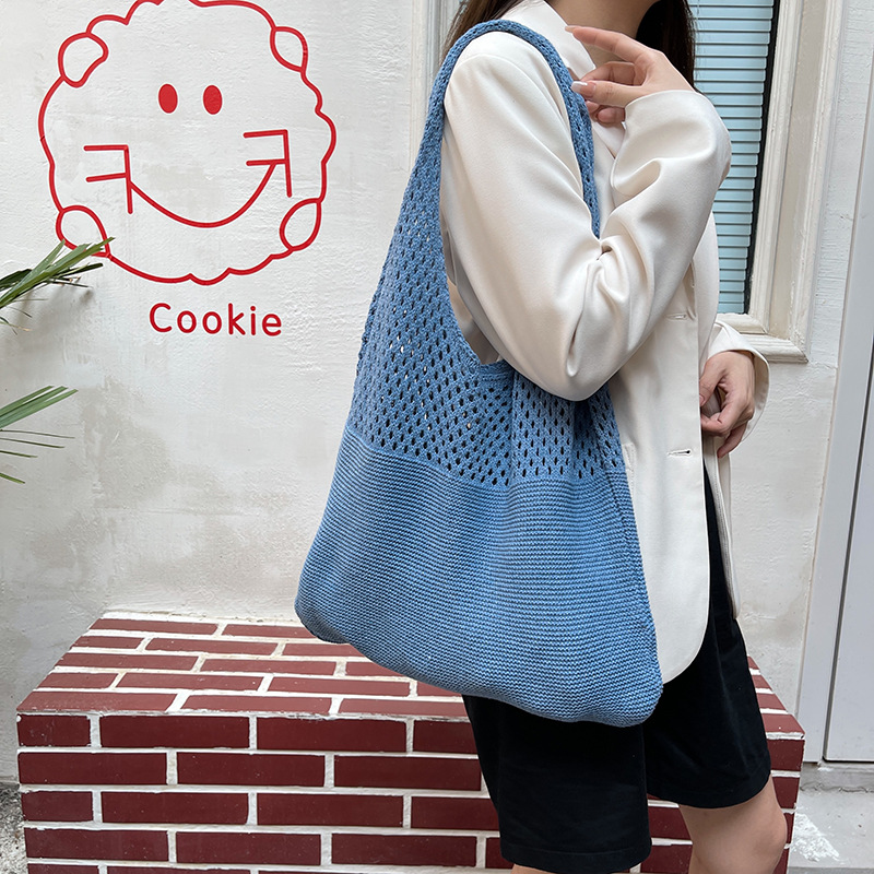 Vintage Hollow Woven Underarm Shoulder Bag Knitted Handbag for Women Large Capacity Shopper Totes Ladies Summer Beach Travel Bag