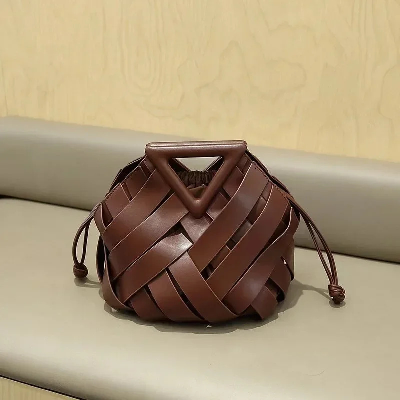Advanced Fashion Designer Women's Brown Woven Shoulder Bag With Unique Hollow Design Style